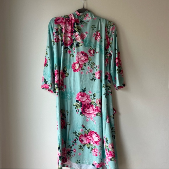 Posh Peanut Floral Maternity Robe Large Mint Green Pink Roses Hospital Outfit - Picture 5 of 9
